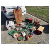 Christmas Decorations, wrapping paper, lights,