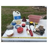 Sand paper, tape, rubbing compound, paint