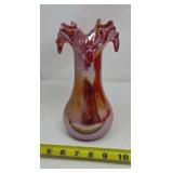 MCM Art Glass Vase Fluted Ruffle Edge Swirl