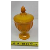 Bittersweet Orange Slag Glass Candy Jar, c. 1960