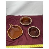 Hull Pottery Brown Drip Glaze divided serving