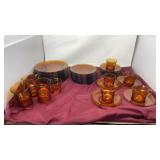 Vintage 12 piece amber Duralex glass dish set,