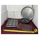 assorted baking pans and racks, likely from