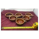 6 Hull Pottery brown drip glaze soup bowls,