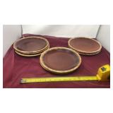 8 HULL pottery brown drip glaze plates