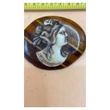 CAMEO Brooch Set In Wood, Replacement Pin On Back