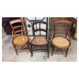 3-Vtg Caned Dining Chairs