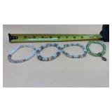 Multi-strand stretch bracelets featuring green