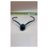 1980s silvertone bar brooch features a large oval