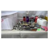 Tote of small Kitchen Appliances, Utensils,