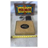 Pub Room glitter art sign, Eddie Bauer Flask and