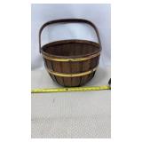 Dark Wood Apple Orchard Basket Wooden Handle Gold