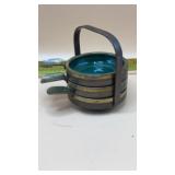 Vtg stacking set of brass bowls with green