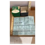 Vintage Johnson reel box and parts list with