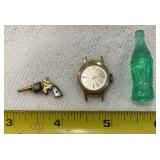 antique miniature revolver charm With mother of