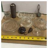 Collection of vintage clear, glass, lids, and