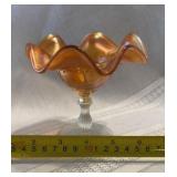 vintage Fenton marigold carnival glass compote,