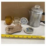 Small percolator, two small shot glasses, two