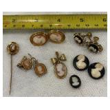 collection of vintage cameo jewelry, including