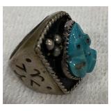 Carved turquoise and sterling American Indian