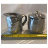 Kayserzinn pewter sugar bowl and creamer set,