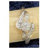 vintage bypass ring with a cluster of diamonds