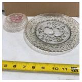 Vintage glass trinket box and fruit plate