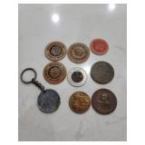 Collection of tokens wood and metal 9 in total