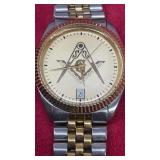 Masonic watch gold tone with receipt and box