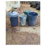 Trash cans one with lid.