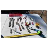 Tools, screwdrivers, utility knife, crescent,