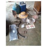 Heat lamp, hat and everything on floor.