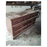 Older dressers with contents and mirror with