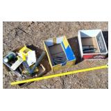 Air gauges, screwdrivers and box of tools.