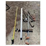 Level, crow bars and bolt cutters.