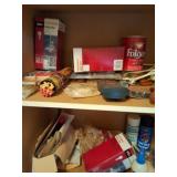 Wood cabinet with contents.