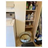 wood cabinet with all contents and stained glass