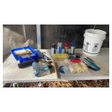 Paint supplies, new rollers, spray, paint, brush,