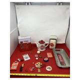 Coca Cola napkin holder, tray and memorabilia