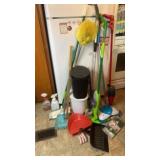 Brooms, waste, baskets, dust, pans, ruler,