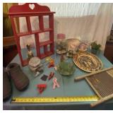 Angel music box, old washboard, wood shelf and