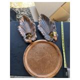vintage hammered copper serving tray and matching