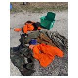 Camo and honey jacket, vest, hats, seat, warmer