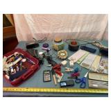 Red tote with lid, magnifying glass with light,