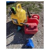 Gas cans, 5 gallon 2 gallon and another 2 gallon