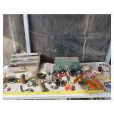 Two steel fishing tackle boxes and all fishing