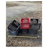 Six plastic crates.