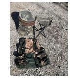 Camel gun vest, insulated round bucket seat, and