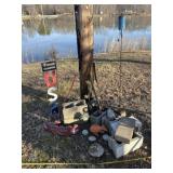 Outside decorations with cinder blocks and tiki