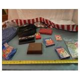 New pool floatie, water balloons, playing cards